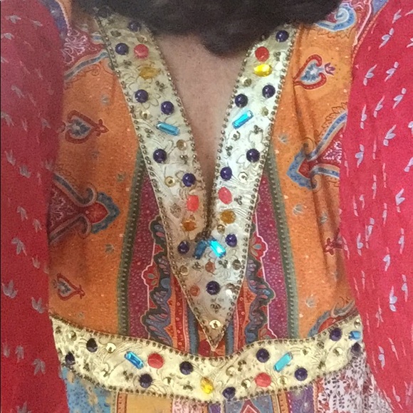 Diane Gilman DG2 boho silk VNeck/gold beaded trim - Picture 8 of 8